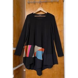 Alembika ABSTRACT Asymmetrical Swing Black LS Top Tunic Lagenlook Artsy Sz 1 S